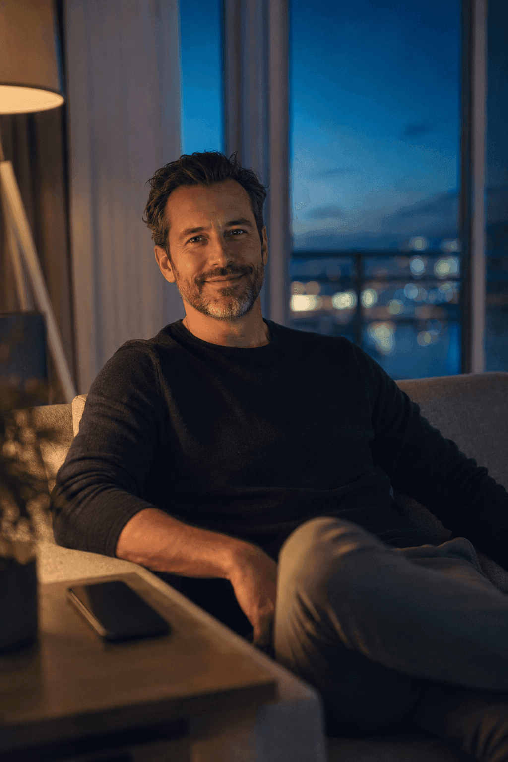 Relaxed property manager in the evening in Quebec